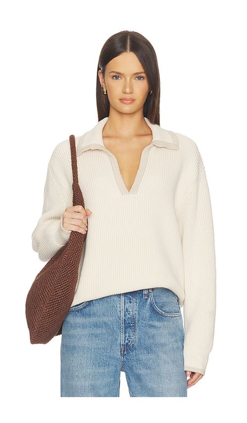 SRG Dae Contrast Polo Sweater in Ivory. - XXS also in S, XS, M