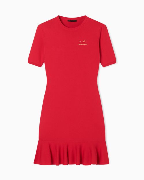 Mini dress with ruffle and horse embroidery