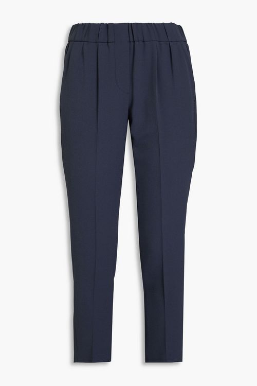 Brunello Cucinelli - Cropped crepe de chine tapered pants - Blue - IT 36