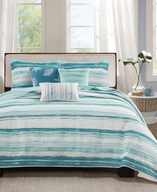 Marina Printed 6 Piece Quilt Set, Full/Queen - Aqua