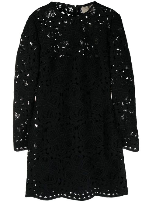 Floral-macramé weaved minidress - Black