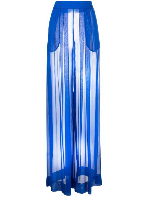 High-rise wide-leg silk trousers - Blue