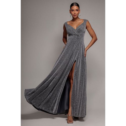 Goddiva Crossover Lurex Glitter Maxi Dress - Silver