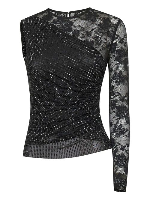 Rhinestone-embellished lace top - Black