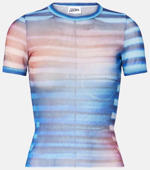 Printed striped mesh T-shirt