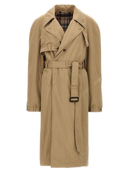 Deconstructed Cotton Twill Trench Coat — Beige