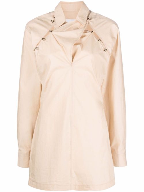 Asymmetric-fastening mini shirt dress - Neutrals