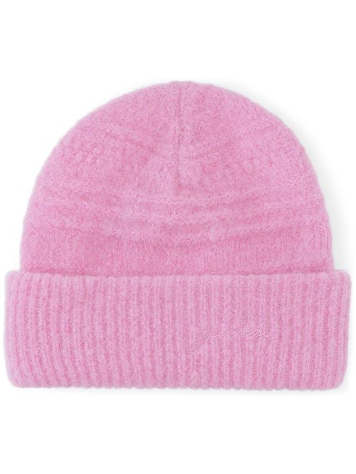 Logo-embroidered knitted beanie - Pink