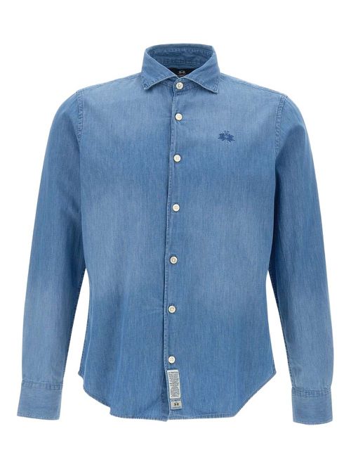 Logo-embroidered denim shirt - Blue