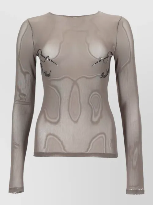 Jean Paul Gaultier - top needles sheer embroidered long sleeve