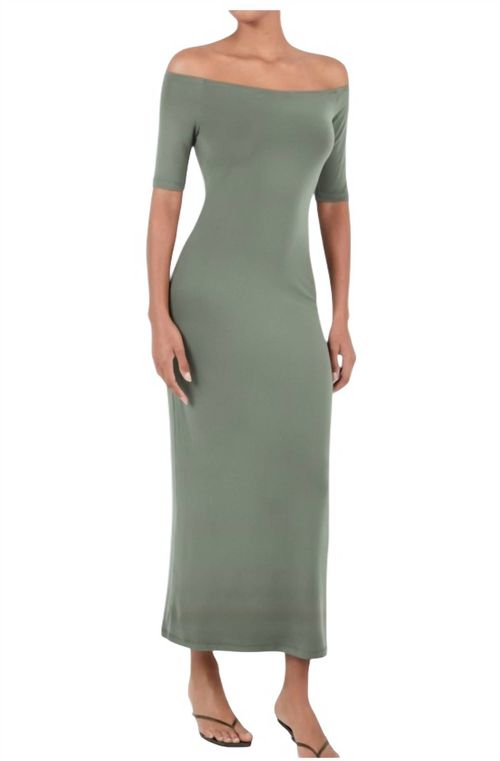 Carolyn Off-The-Shoulder Jersey Midi Dress In Sage