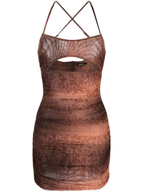 Letter-print ruched mini dress - Brown