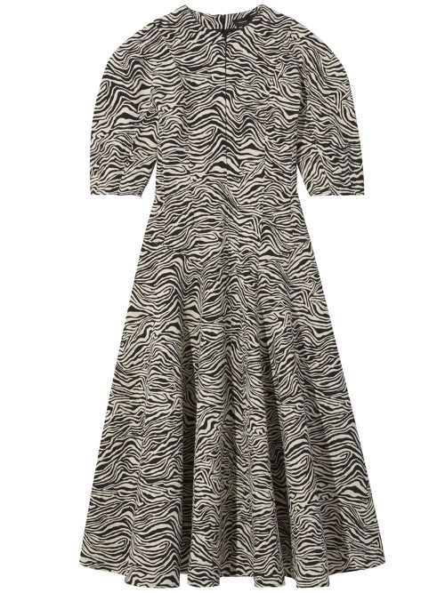 Zebra print flared midi dress - Neutrals