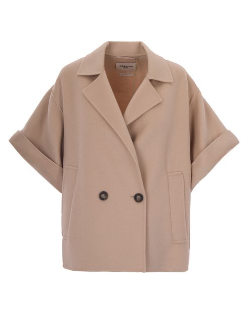 Beige Solid Notched Lapel Trench Coat