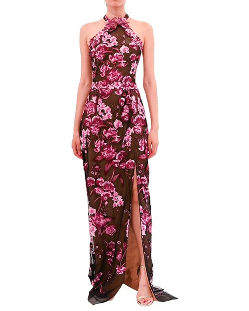 Notte Halter Embroidered Tulle Gown
