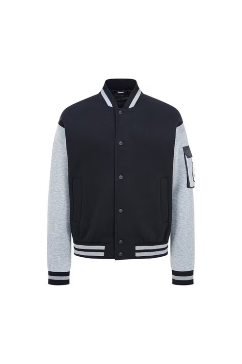 Wool-Blend Varsity Jacket — Black