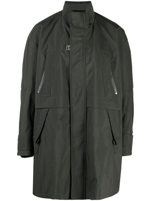Logo-plaque zip-up coat - Grey