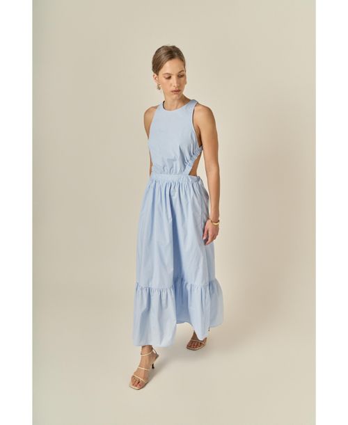 Women's Elastic Detail Sleeveless Dress - Powder blue