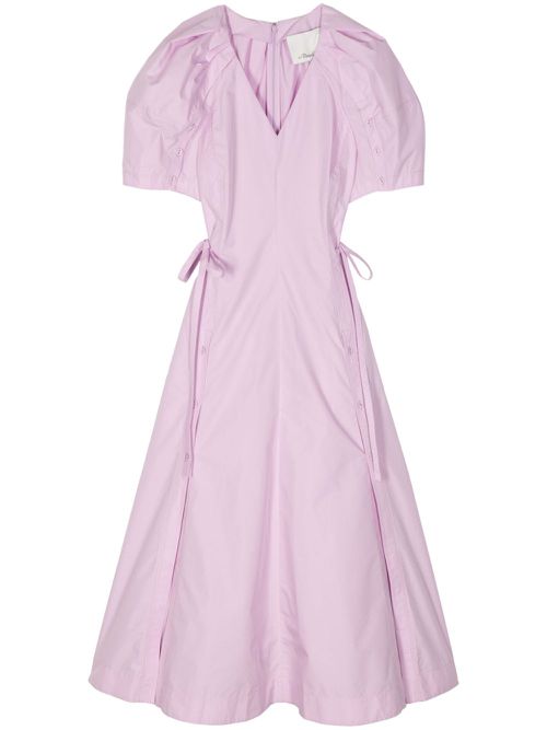 Puff-sleeve V-neck poplin dress - WISTERIA