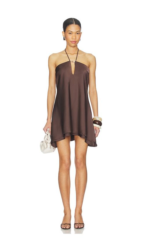 Runaway The Label Freya Flowy Halter Mini Dress in Chocolate. - S also in XS, M, L