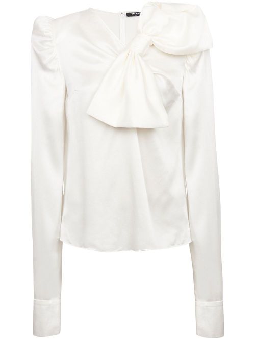 Bow -detail silk blouse - White