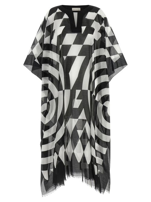 Optical Geometric-Print Caftan — Black