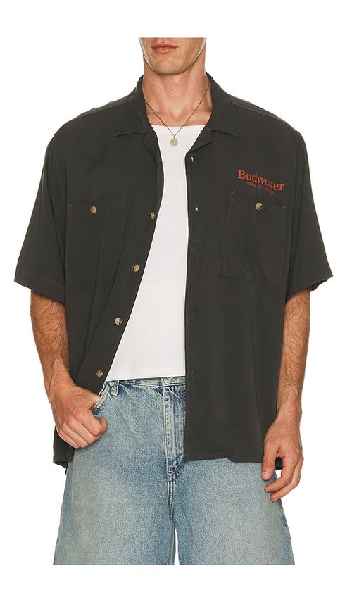 Junk Food Budweiser King Of Beers Camp Shirt in Black. M. Also in S, L, XL/1X