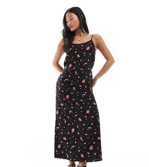 Miss Selfridge Petite strappy scoop neck maxi slip dress in black ditsy print