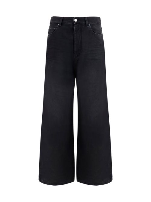 Wide-Leg Cotton Jeans — Black
