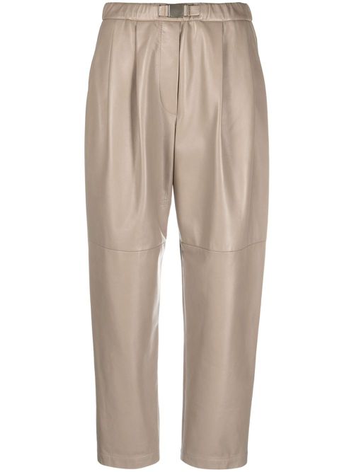 Cropped tapered leather trousers - Neutrals