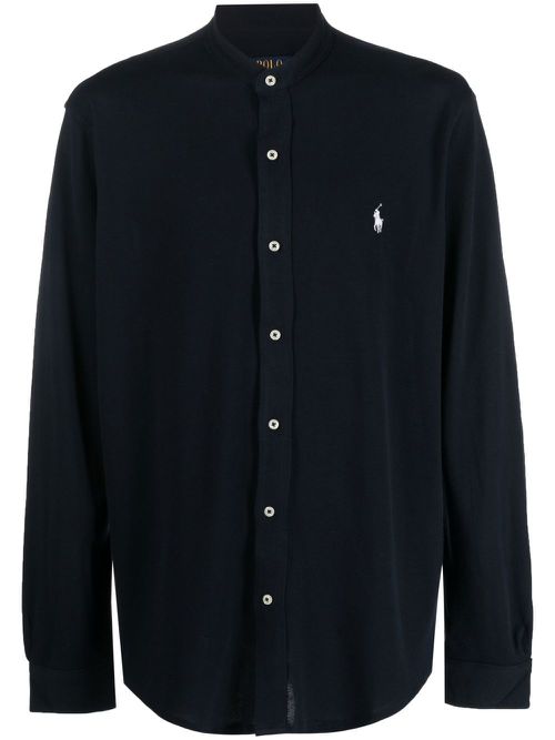 Logo-embroidered cotton shirt - Blue