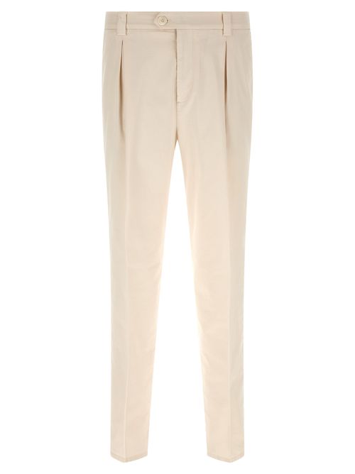 Pleated Cotton Gabardine Trousers — White