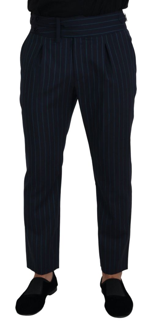 Virgin Wool Striped Trousers — Navy
