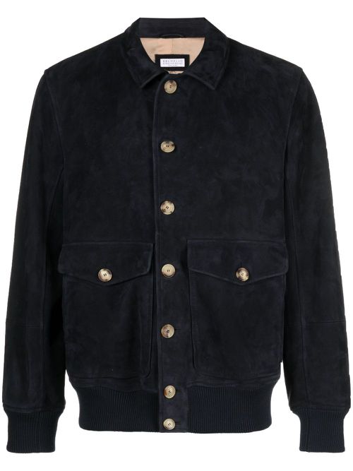 Button-fastening leather jacket - Blue