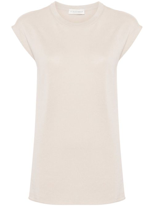Cap-sleeve fine-knit top - Neutrals