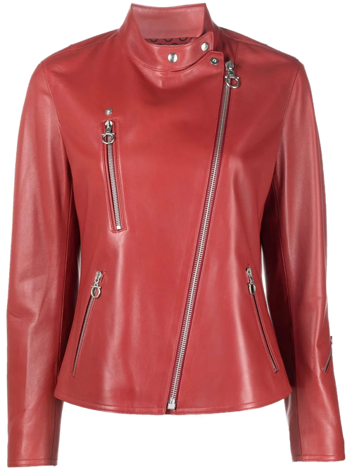 Nappa Leather High-Neck Jacket — Red