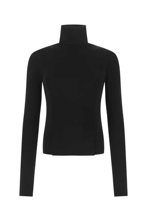 Stretch Viscose Blend Turtleneck — Black