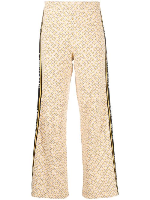 Monogram-print logo-tape trousers - White