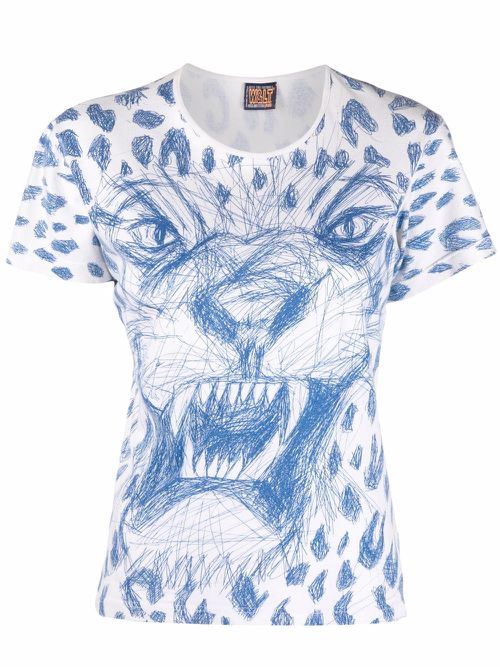 1990s leopard print T-shirt - White