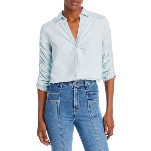 Porta Womens Smocked Cotton Button-Down Top