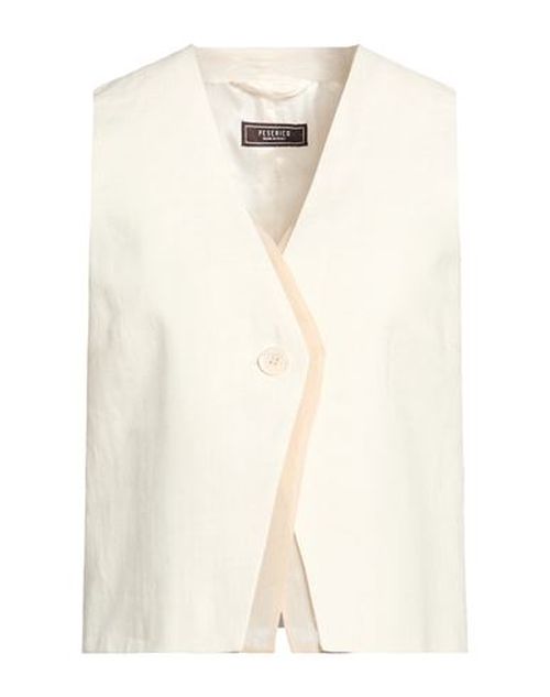 Woman Tailored Vest Cream Size 6 Linen, Polyester