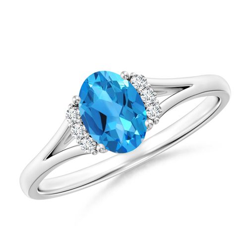 Angara 0.95 Carat Oval Swiss Blue Topaz with Round Diamond Collar Ring in Platinum