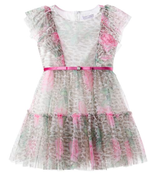 Leopard-print ruffled tulle dress