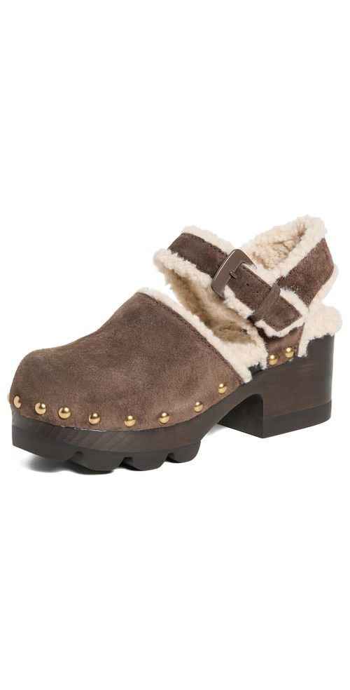Shearling Lug Sole Clogs 70mm Deep Espresso