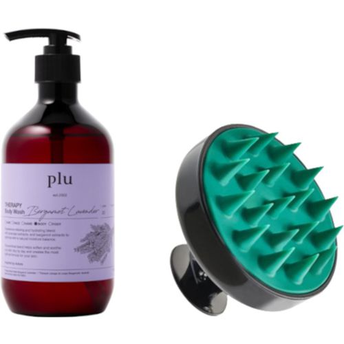 Plu - Theraphy Scalp Scaling Scrub Brush - & Therapy Body Wash - 500g - Bergamot Lavender Set
