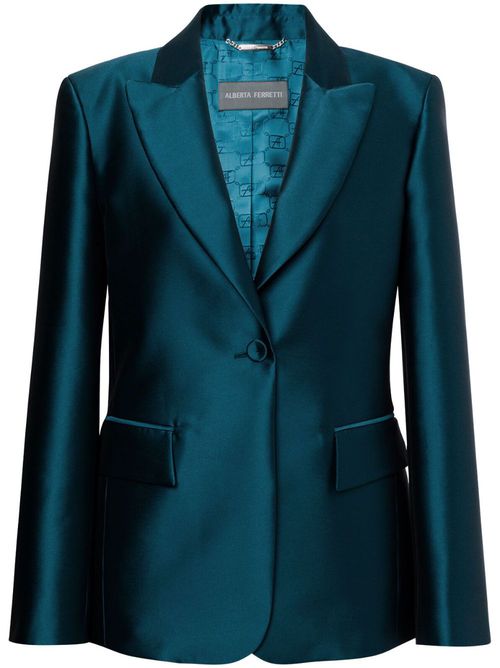 Single-breasted satin blazer - Blue