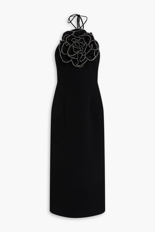 Eliana floral-appliquéd crepe midi dress - Black - UK 4