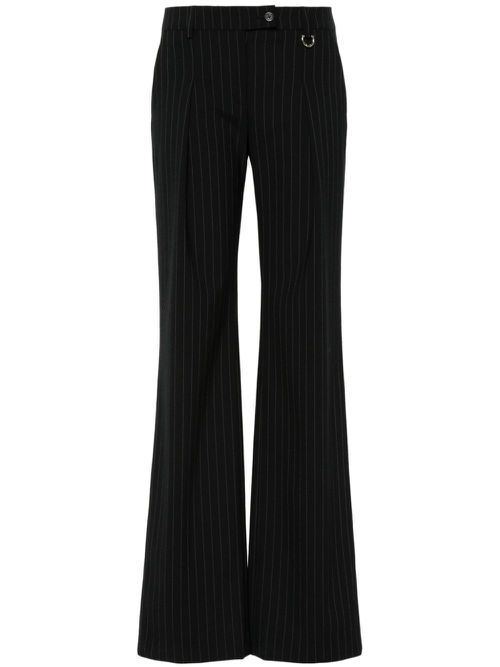 Pinstriped pleated straight trousers - Black