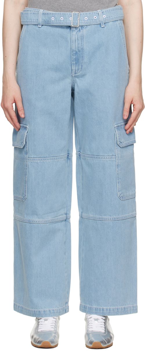 Maison Kitsuné Blue Belted Utility Denim Cargo Pants