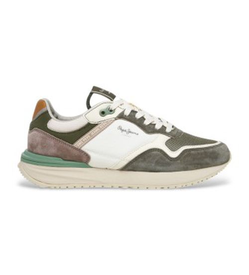 Pepe Jeans for man. PMS60040 Buster Pro Match green leather shoes (45), Flat, Suede, Laces, Casual
